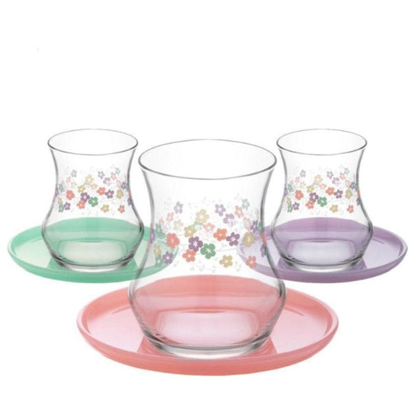 BAHAR PASTEL TEA SET DECORATED BAHAR 170 cc (5.7 oz) 12 Pcs Set - Hakan Makes Kitchens Smile