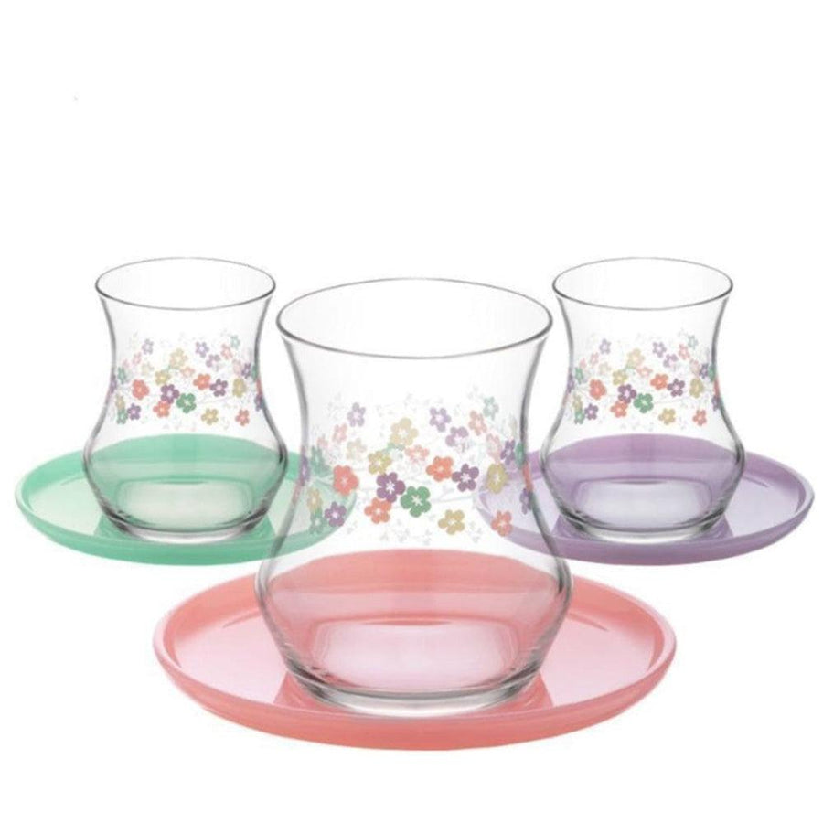 BAHAR PASTEL TEA SET DECORATED BAHAR 170 cc (5.7 oz) 12 Pcs Set - Hakan Makes Kitchens Smile