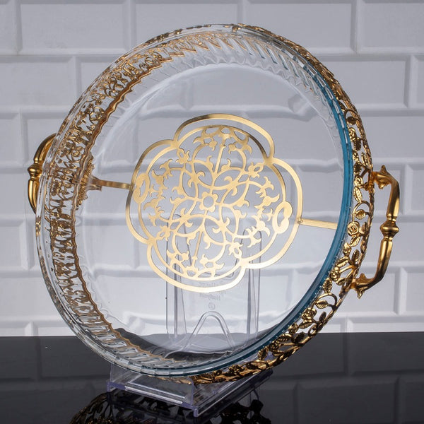 ROZA ROUND METAL BORCAM TRAY LARGE GOLD 42 x 35 x 10 cm (16.5" x 13.8" x 3.9") - Hakan Makes Kitchens Smile