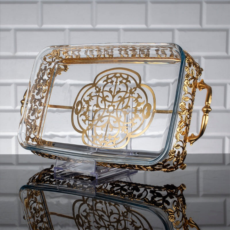ROZA RECTANGLE METAL BORCAM TRAY LARGE GOLD 45 x 22 x 10 cm (17.8" x 8.7" x 3.9" - Hakan Makes Kitchens Smile