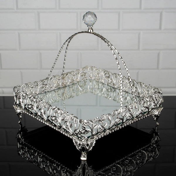 ROZA SQUARE METAL BASKET LARGE SILVER 28 x 25 cm (11" x 9.8") - Hakan Makes Kitchens Smile