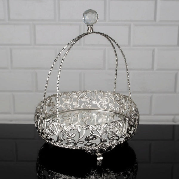 ROZA ROUND METAL BASKET MIDI SILVER 28 x 22 cm (11" x 8.7") - Hakan Makes Kitchens Smile