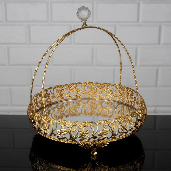 ROZA ROUND METAL BASKET LARGE GOLD 30 x 27 cm (11.8" x 10.6") - Hakan Makes Kitchens Smile