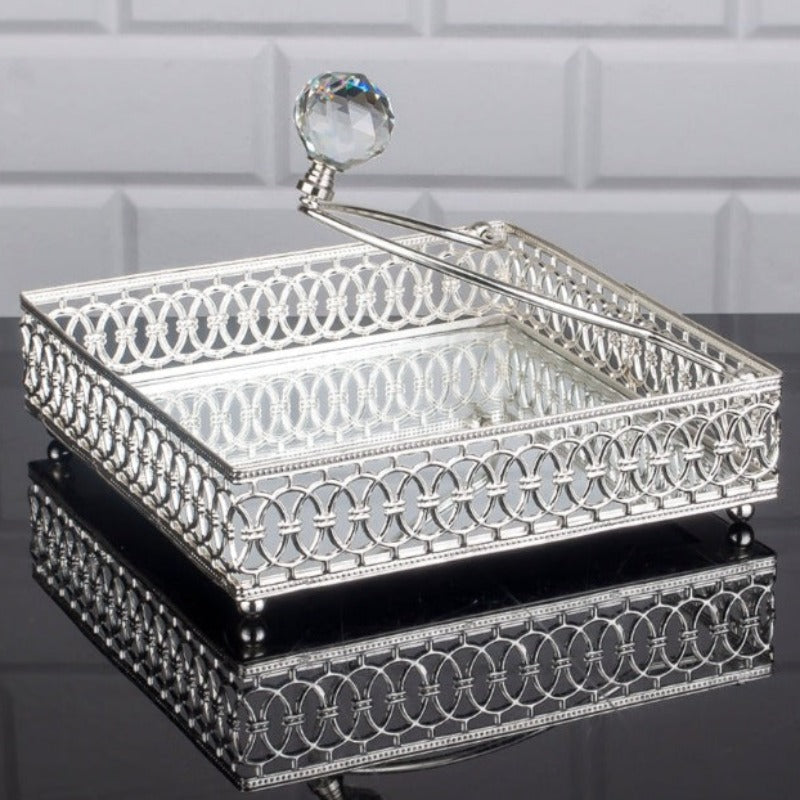 LULU SQUARE METAL NAPKIN HOLDER SILVER 18 x 18 cm (7.1" x 7.1") - Hakan Makes Kitchens Smile
