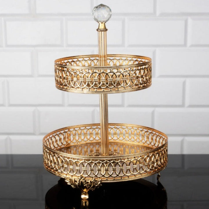 LULU ROUND METAL 2 TIER PLATTER SMALL GOLD 30 x 20 cm (11.8" x 7.9") - Hakan Makes Kitchens Smile