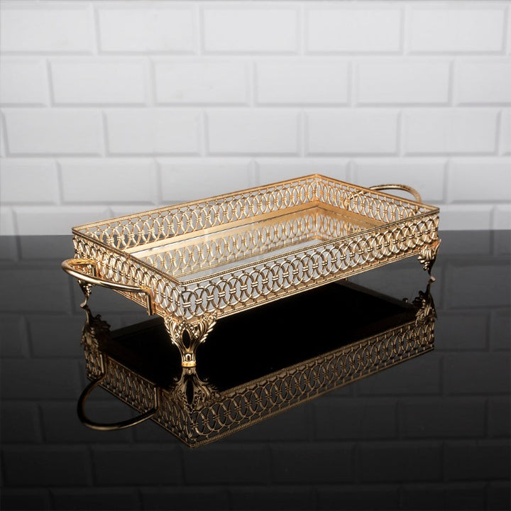 LULU RECTANGLE METAL TRAY SMALL GOLD 40 x 18 cm (15.8" x 7.1") - Hakan Makes Kitchens Smile