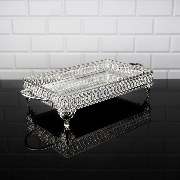 LULU RECTANGLE METAL TRAY SMALL SILVER 40 x 18 cm (15.8" x 7.1") - Hakan Makes Kitchens Smile