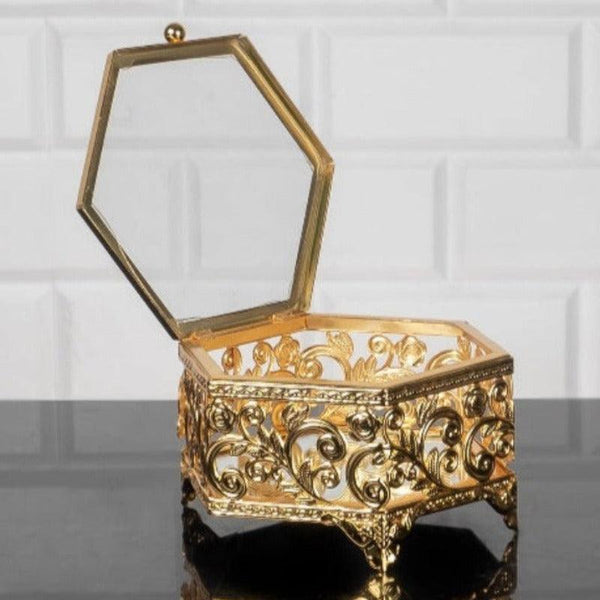 BASAK HEXAGON METAL BOX NO 1 GOLD 13 x 14 x 8 cm (5.1" x 5.5" x 3.1") - Hakan Makes Kitchens Smile
