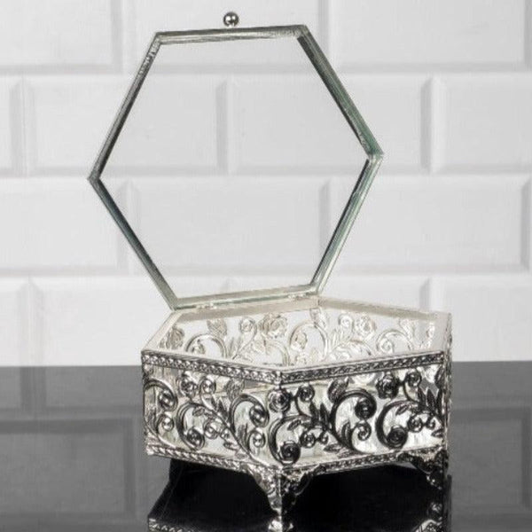 BASAK HEXAGON METAL BOX NO 2 SILVER 18 x 16 x 8 cm (7.1" x 6.3" x 3.1") - Hakan Makes Kitchens Smile