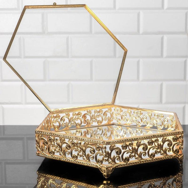 BASAK HEXAGON METAL BOX NO 5 GOLD 35 x 30 x 8 cm (13.8" x 11.8" x 3.1") - Hakan Makes Kitchens Smile