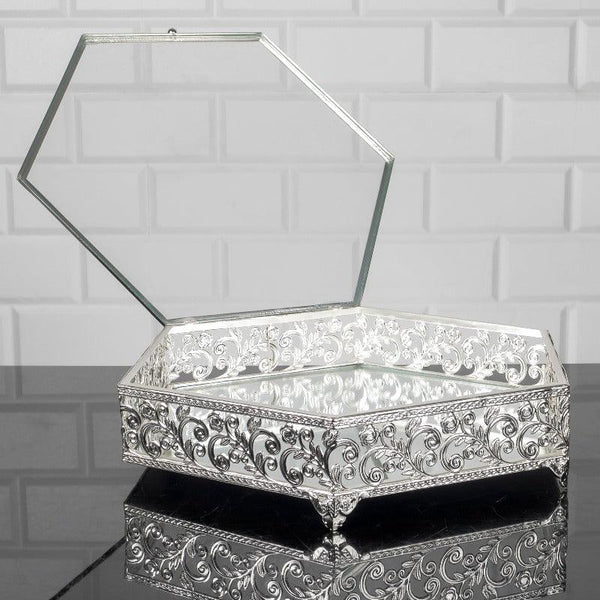BASAK HEXAGON METAL BOX NO 5 SILVER 35 x 30 x 8 cm (13.8" x 11.8" x 3.1" - Hakan Makes Kitchens Smile