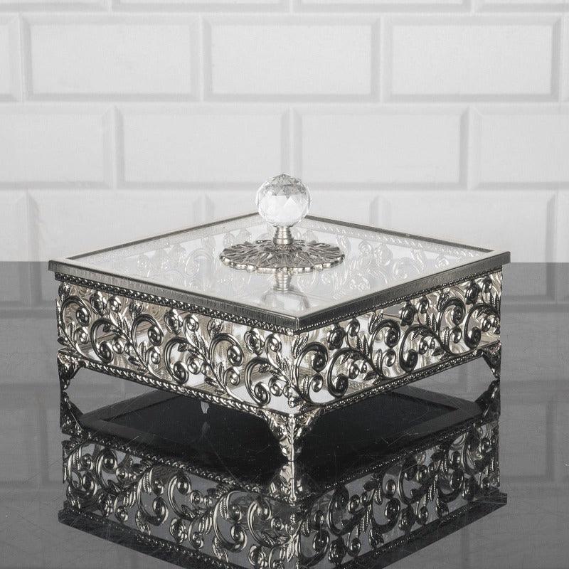 BASAK SQUARE METAL NAPKIN BOX SILVER 19 x 19 x 8 cm (7.5" x 7.5" x 3.1") - Hakan Makes Kitchens Smile