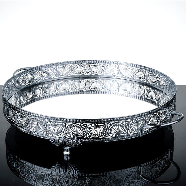 HUNKAR ROUND METAL TRAY SILVER 35 cm (13.78") - Hakan Makes Kitchens Smile