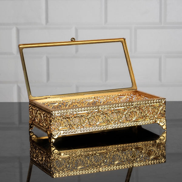 HUNKAR RECTANGLE METAL BOX SMALL GOLD  24 x 12 x 7 cm (9.4" x 4.7" x 2.7") - Hakan Makes Kitchens Smile