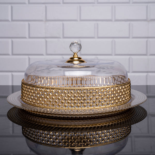 PIRAMIT METAL GLASS CAKE PLATTER GOLD 33 x 11 cm (13'' × 4.3'') - Hakan Makes Kitchens Smile