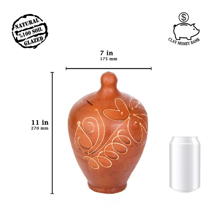 CLAY MONEYBOX PATTERNED LARGE SIZE 1 PCS - Hakan Makes Kitchens Smile