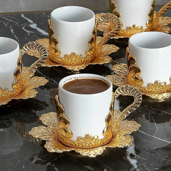 DAMLA COFFEE CUP SET FOR 6 PEOPLE GOLD 118 ml (4 oz) - Hakan Makes Kitchens Smile