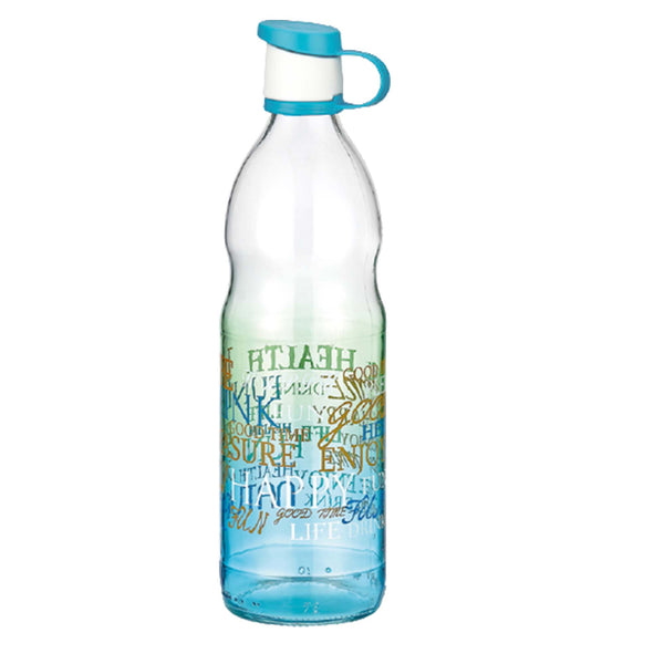 LETRA COLORED DECORATED GLASS WATER BOTTLE 1000 cc (34 oz) 1 Pcs - Hakan Makes Kitchens Smile