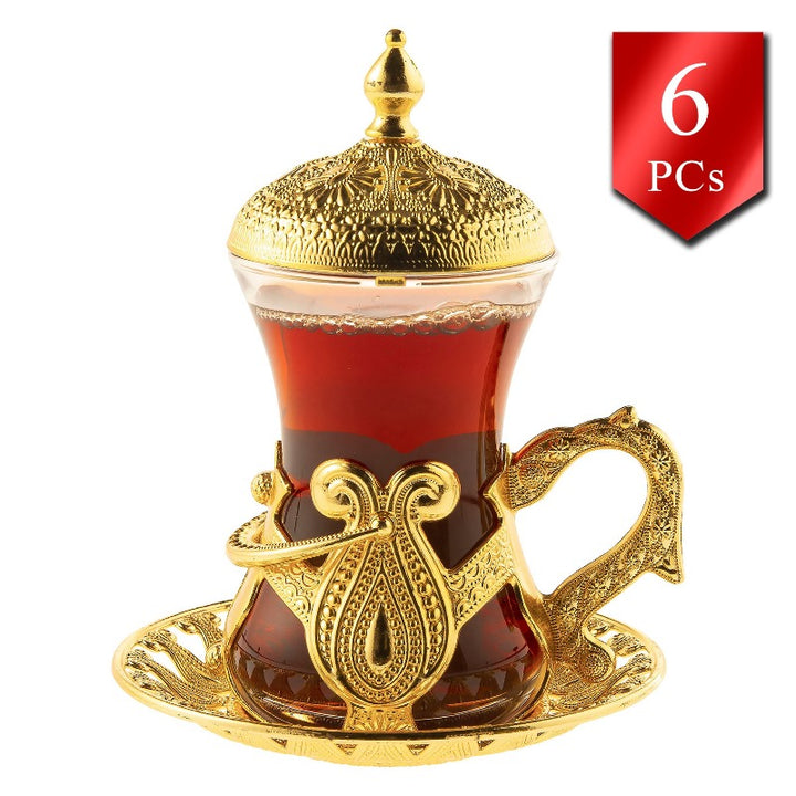 COPPER ZINC HANDLED TEA CUP SET OF 6 GOLD - Hakan Makes Kitchens Smile
