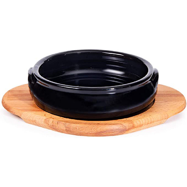 CLAY MEAT PAN WITH BOWL AND WOODEN STAND 14 cm NO:3 (5.5") - Hakan Makes Kitchens Smile