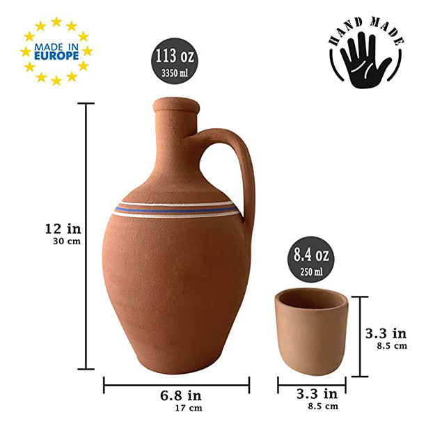 CLAY PITCHER WITH MUG BIG SIZE RED - Hakan Makes Kitchens Smile
